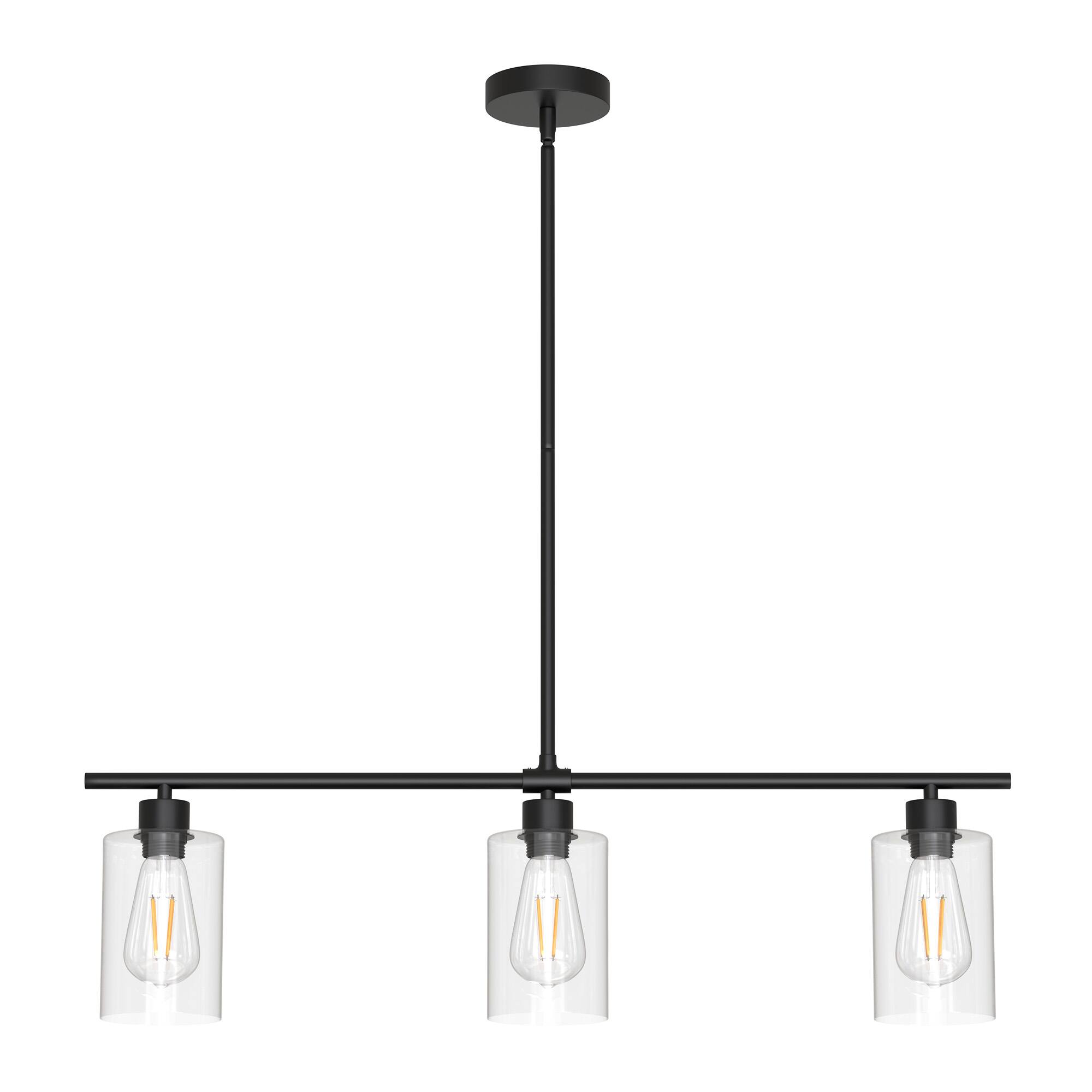Front. Jandcase - JANDCASE 3-Light Black Island Pendant Light, Glass Shades, E26 Socket, Non-Integrated Bulbs, for Kitchen - Black.