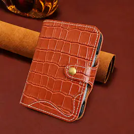 Dteck - Luxury Crocodile Pattern Leather Wallet Case for Apple iPhone Duo, Shockproof Folio Cover with Card Holder Snap Closure - Brown