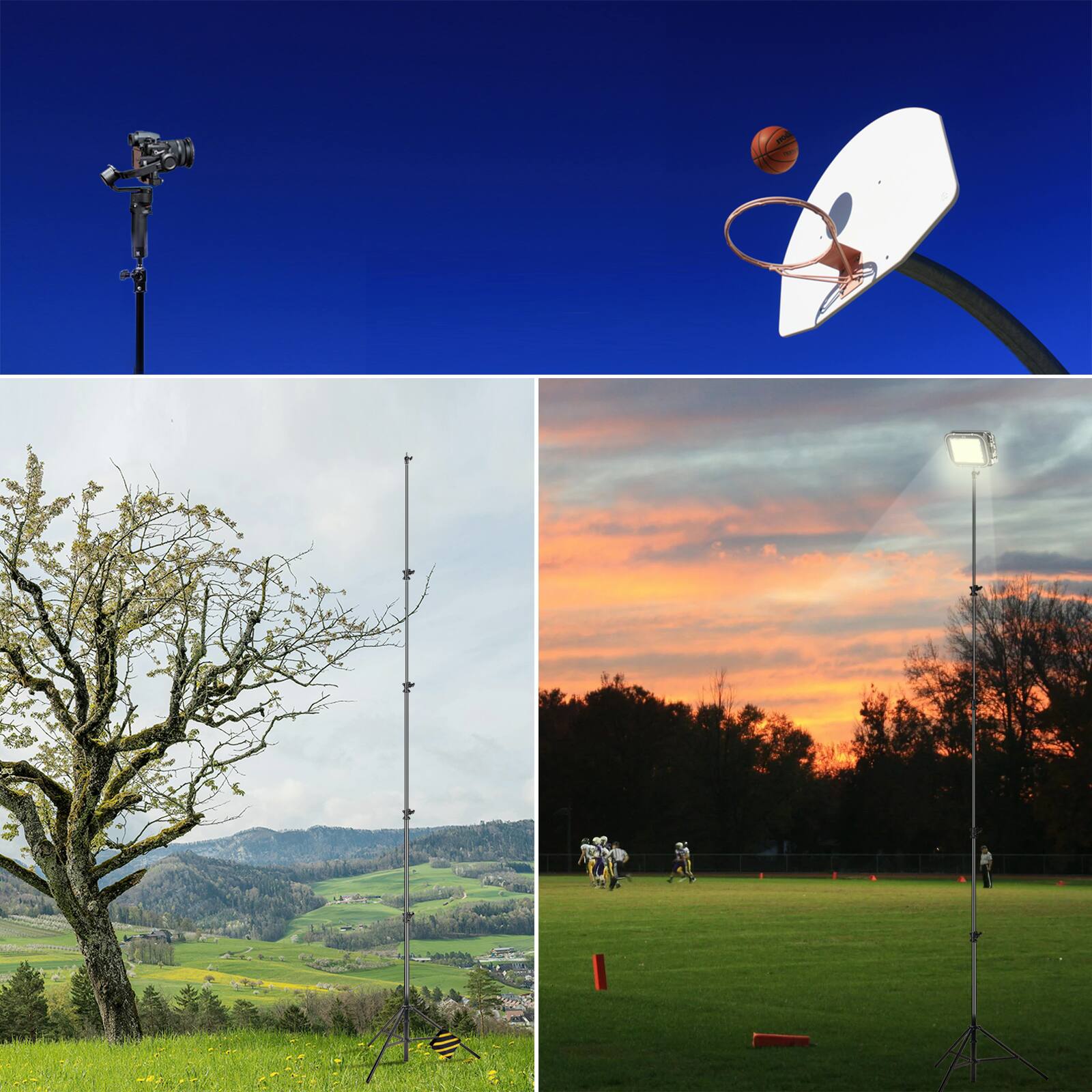 Alt View 3. RAUBAY - 16′ Tall Tripod Light Stand TT480 Extreme Tall Video Camera Sports Tripod for Recording All the Sports Playground - Black.