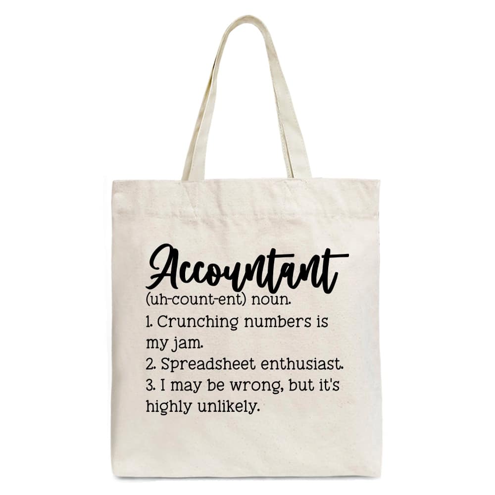 OrnamentallyYou - Accountant Definition Canvas Tote Bag, Finance Office Employee Gift Shopper - Beige