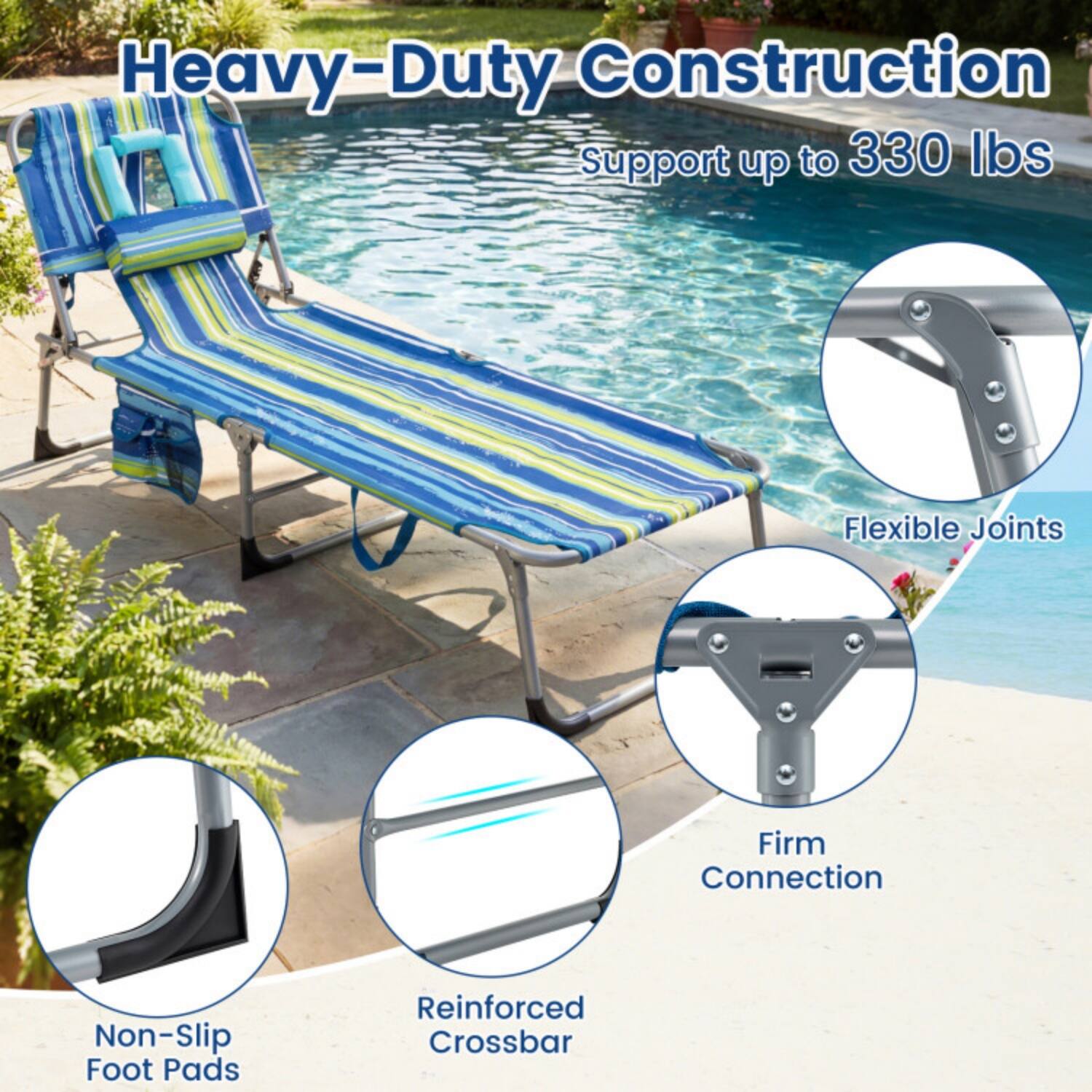 Heavy-Duty Construction  
Support up to 330 lbs  
Flexible Joints  
Firm Connection  
Non-Slip Foot Pads  
Reinforced Crossbar