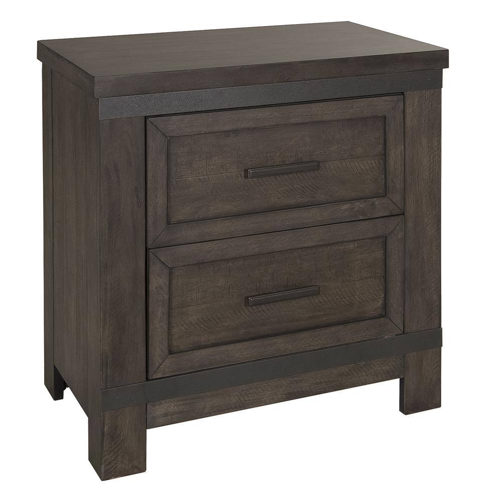 Angle. Liberty Furniture Industries - Thornwood Hills Night Stand in Rock Beaten Brown w/ Saw Cuts - Brown.