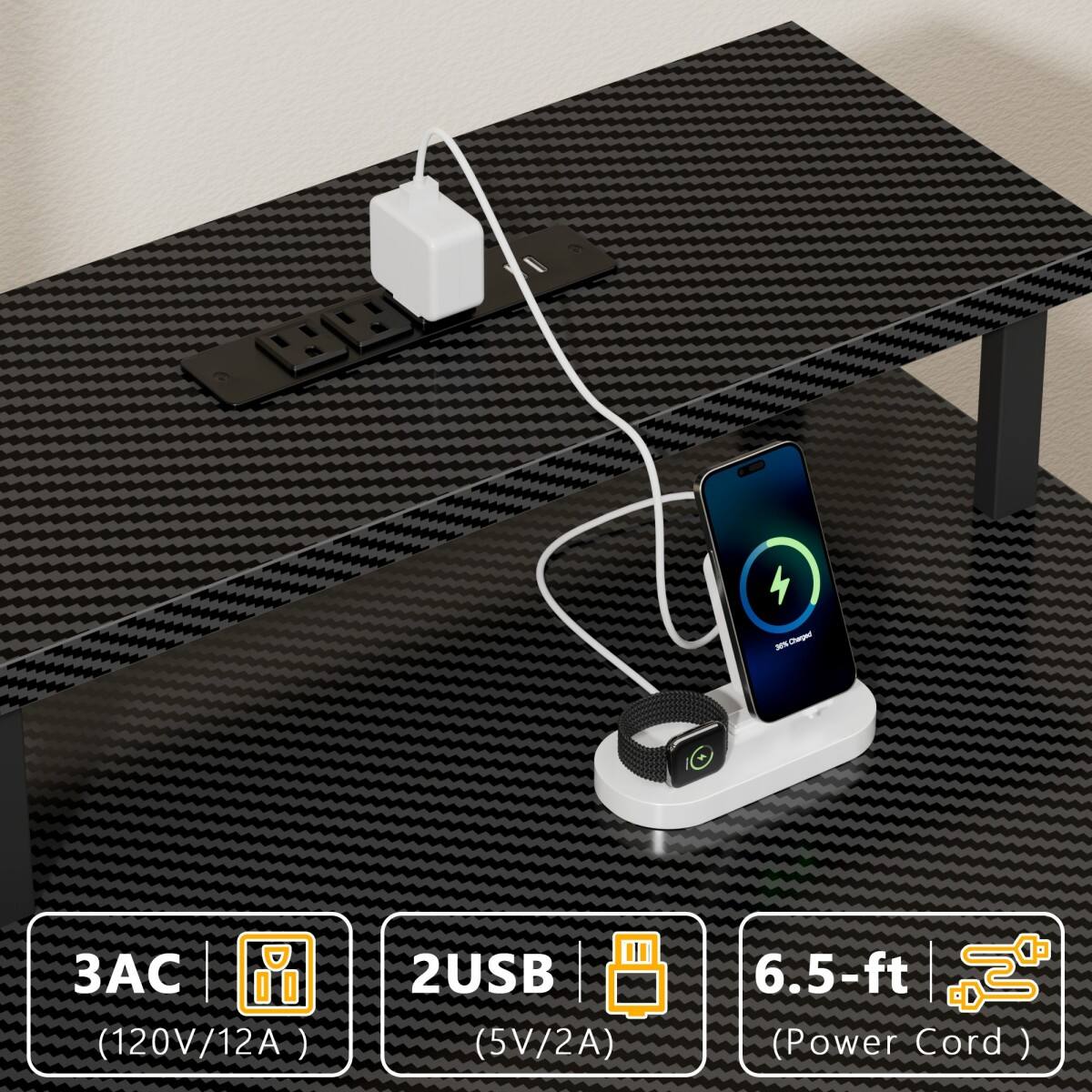 Charged  
(120V/12A)  
2USB (5V/2A)  
6.5-ft (Power Cord)