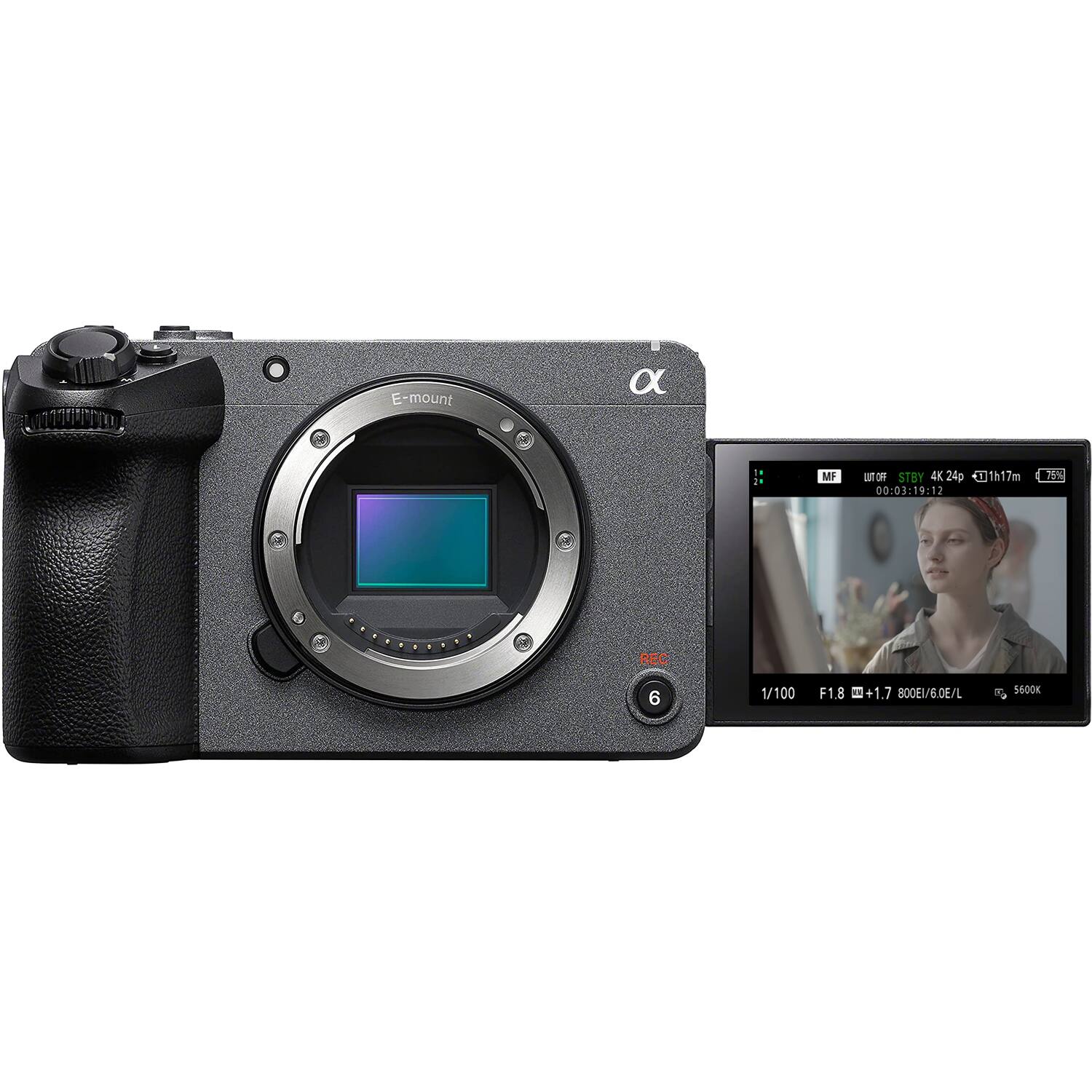 E-mount  
MF  
STBY  
4K 24p  
00:03:19:12  
31  
1h17m  
2%  
REC  
6  
1/100  
F1.8  
+1.7  
800EI/6.0E/L  
1  
5600K
