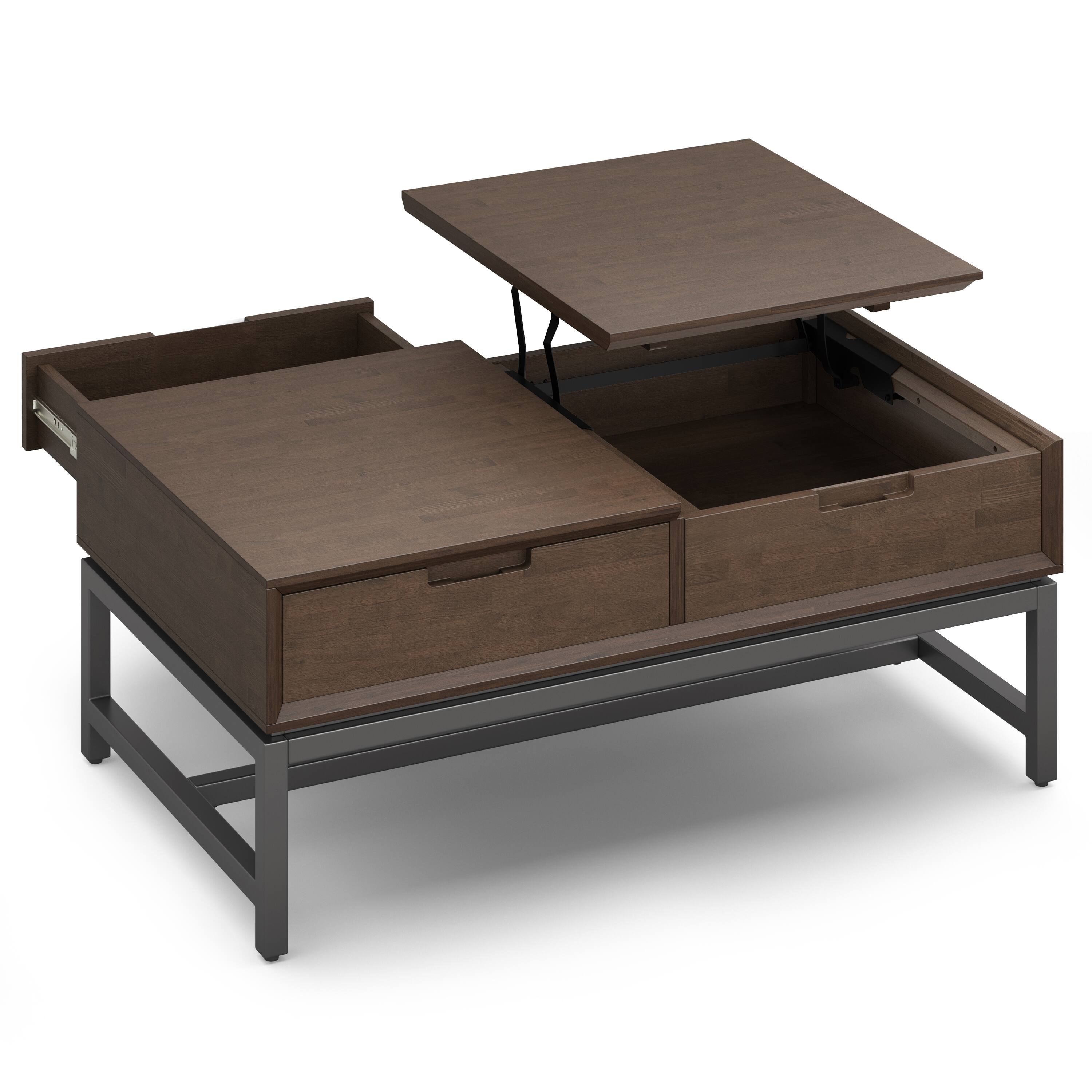 Alt View 5. Simpli Home - Banting SOLID HARDWOOD 48 inch Wide Rectangle Modern Industrial Lift Top Coffee Table in Walnut Brown - Walnut Brown.