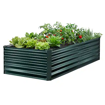 Front. VEVOR - Galvanized Raised Garden Bed, 6.67 x 3.35 x 1.51 ft, Rectangular Metal Planter Box Kit Outdoor - Dark Green.