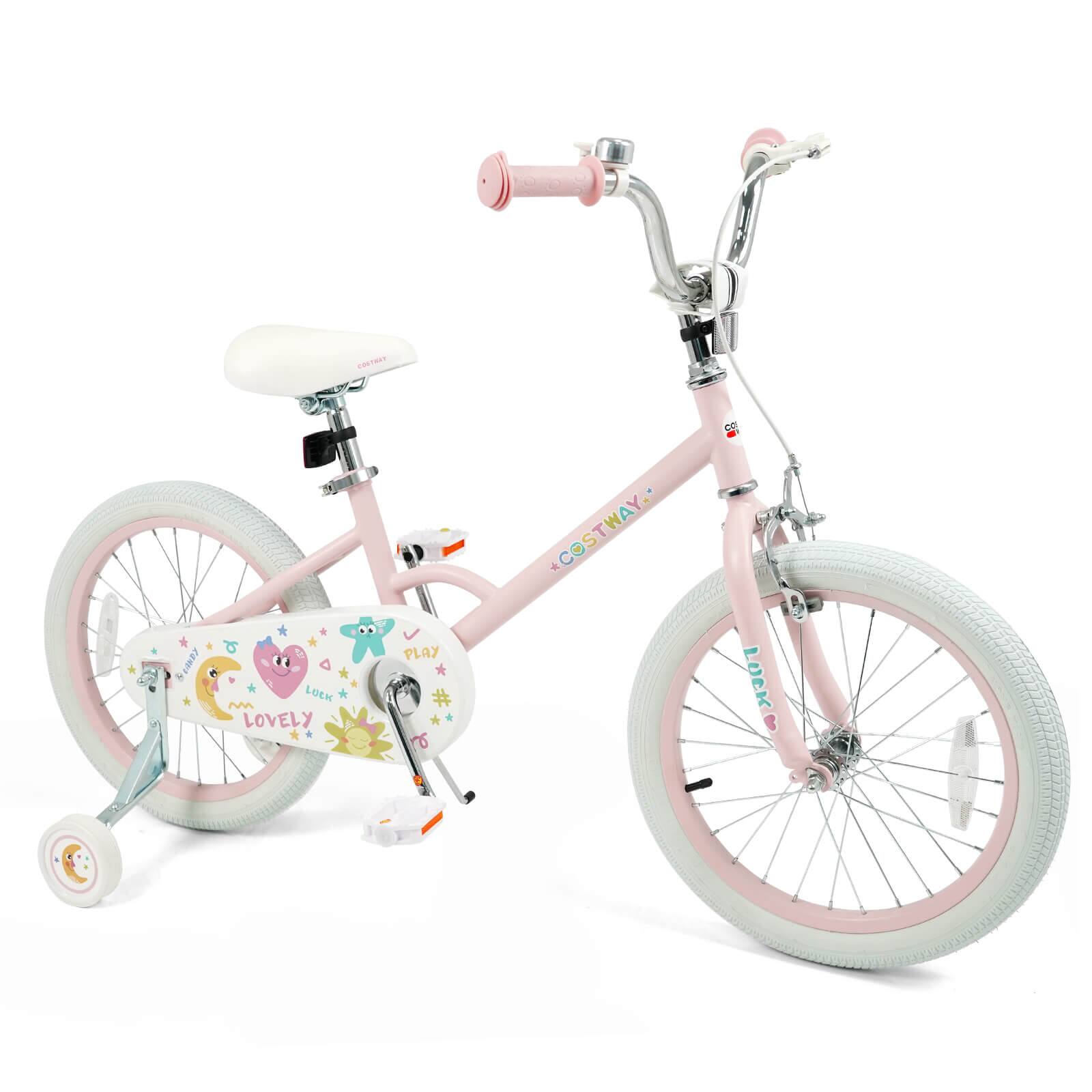 Costway - 18 Inch Kids Bike for Girls Boys Age 3-8 Years with Training Wheels, Coaster Brake - Pink