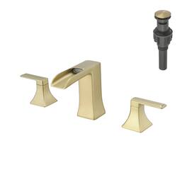 Modern 8 Inch Widespread Double Handle Brass Bathroom Faucet with Pop Up Drain and Water Supply Hoses