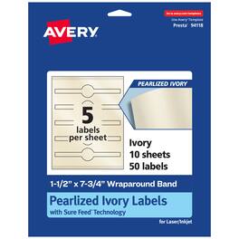 Avery - Pearlized Ivory Wraparound Band Labels, 1.5" x 7.75", 50ct - White
