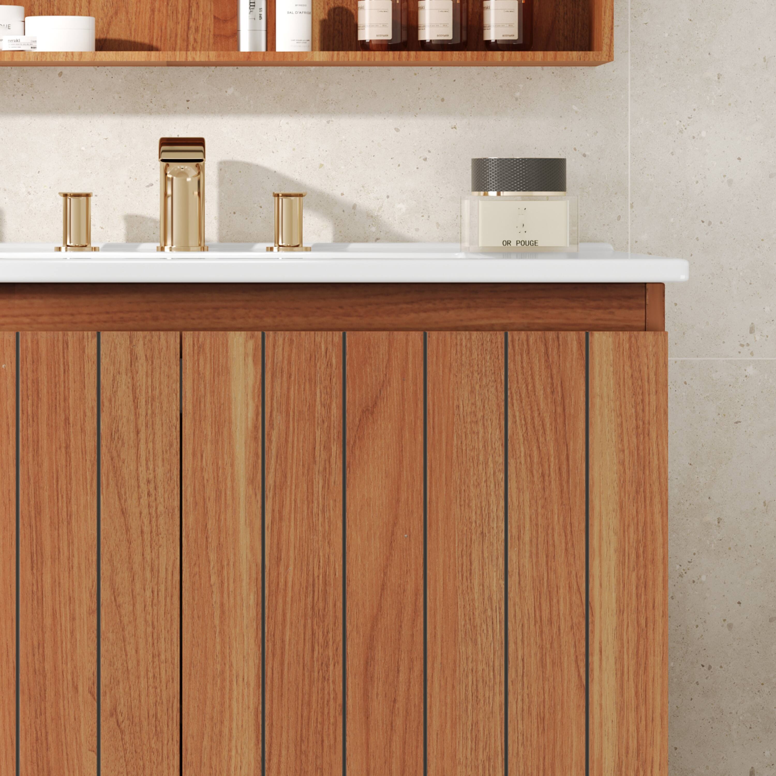 Alt View 9. Boyel Living - 30 Inch Modern Bathroom Vanity with Ceramic Sink Minimalist Cabinet 45 Degree Free Handle Vertical Stripes Natural - Natural.
