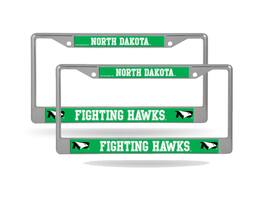 Rico Industries - North Dakota Fighting Hawks (Set of 2) Chrome Metal License Plate Frames - Multi