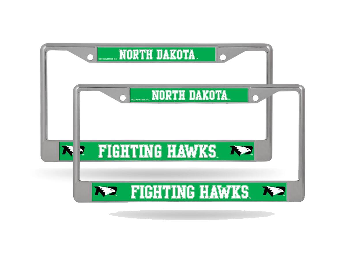 North Dakota Fighting Hawks (Set of 2) Chrome Metal License Plate Frames