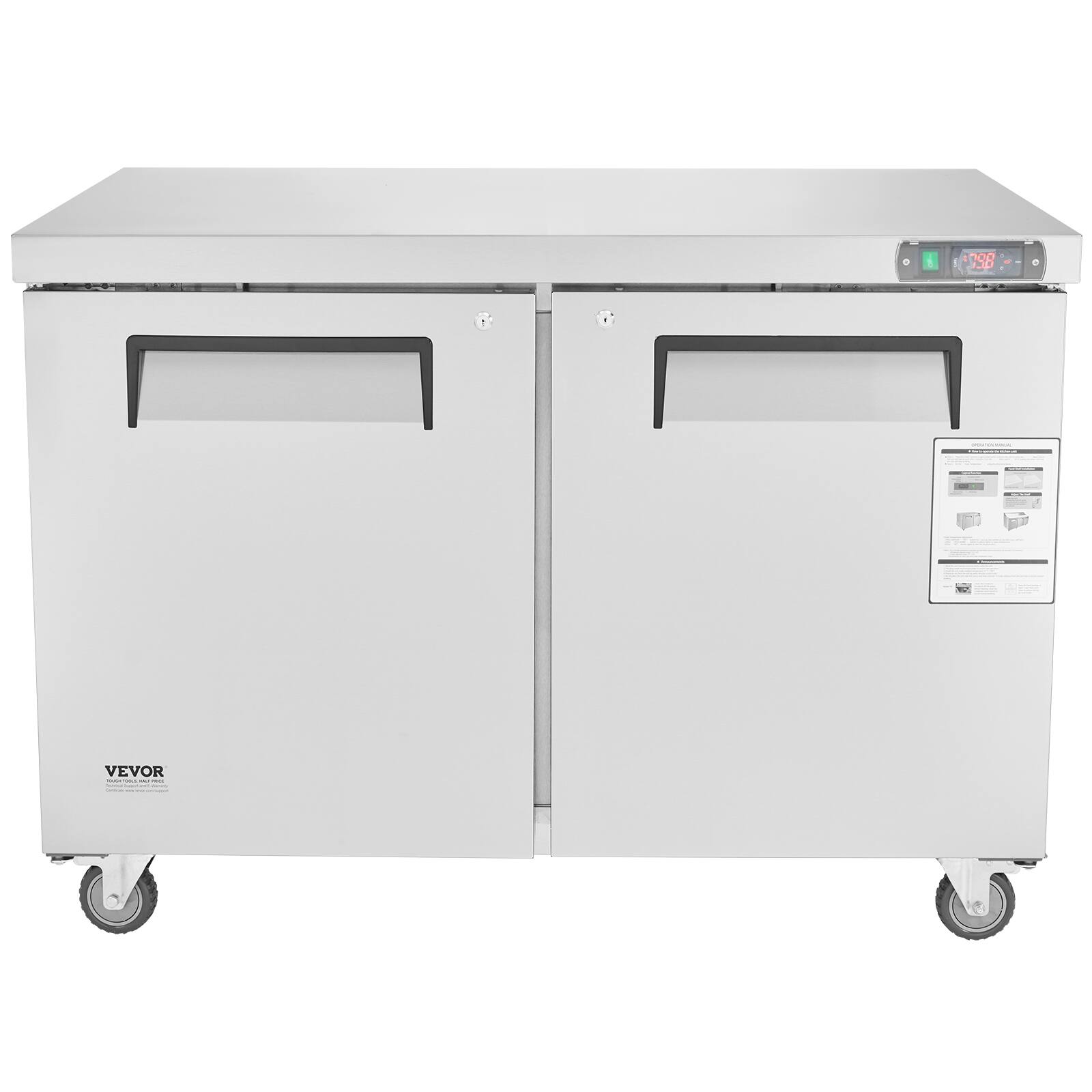 Alt View 5. VEVOR - 48" Commercial Frozen Refrigerator Sandwich & Salad Prep Table, 12.9 Cu. Ft - Sliver.