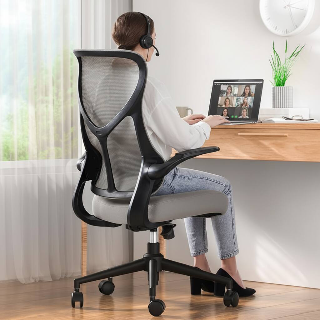 Alt View 6. AOITUN - Comfort Office Chair for Daily Work, Ergonomic Seat with Lumbar Support, Ideal for Home Offices, College Dorm Rooms - Gray.