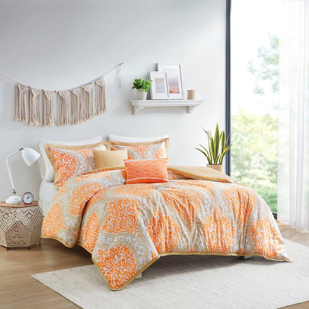 Alt View 4. Gracie Mills - Gracie Mills Nichole Chic Damask Print Comforter Set - Orange.
