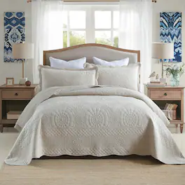 MarCielo - 3 Piece 100% Cotton Oversized Bedspread Lightweight Quilt Set - Beige Khaki