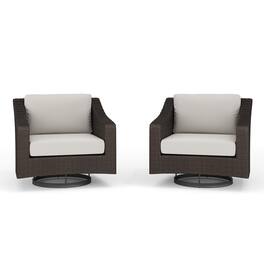 Martha Stewart - Bedford 2PK Outdoor Rattan Wicker Swivel Chairs with All-Weather Cushions - Tan Cushions/Brown Frame