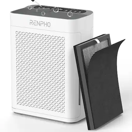 Front. Renpho - Air Purifier for Large Room up to 3000 Sq.ft/2h, Double Washable Filter and Air Quality Sensor - White - White.