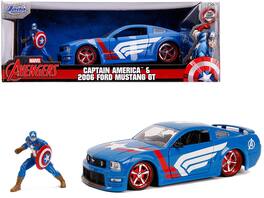 2006 Ford Mustang GT with Captain America Diecast Figurine "Avengers" "Marvel" Series 1/24 Diecast Model Car by Jada - Multi