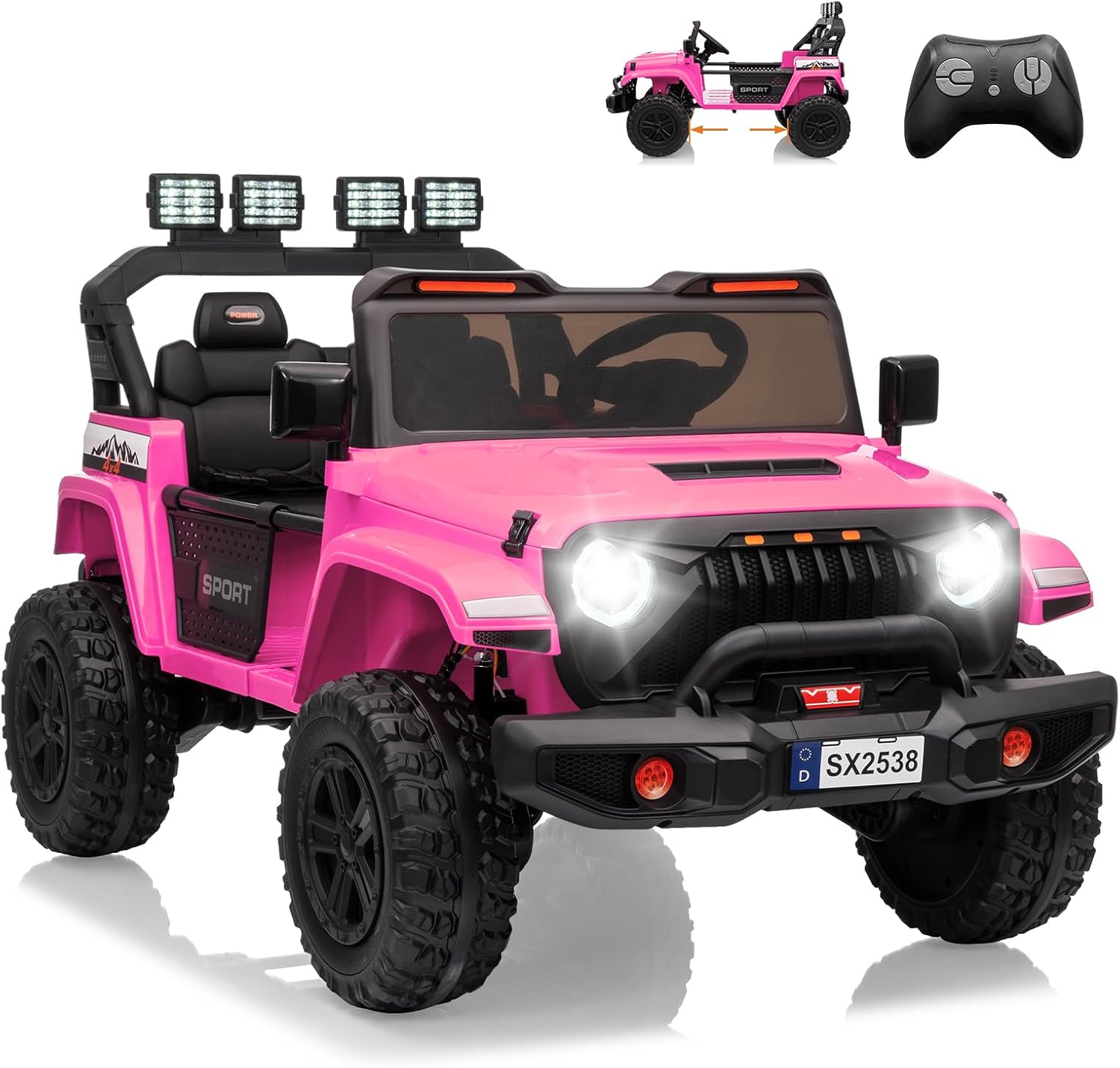 GARVEE - 24V Electric Ride-On Car, 4WD 2-Seater with 20.5in Extendable Body, 13in Anti-Slip Tires, LED Lights, Music - Pink price history on PriceWatchPro