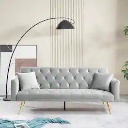 Meqiodas - Convertible Sofa Bed Modern Futon Set, Velvet Foldable Reclining Loveseat, Three Adjustment Angles, Easy Assembly - Gray