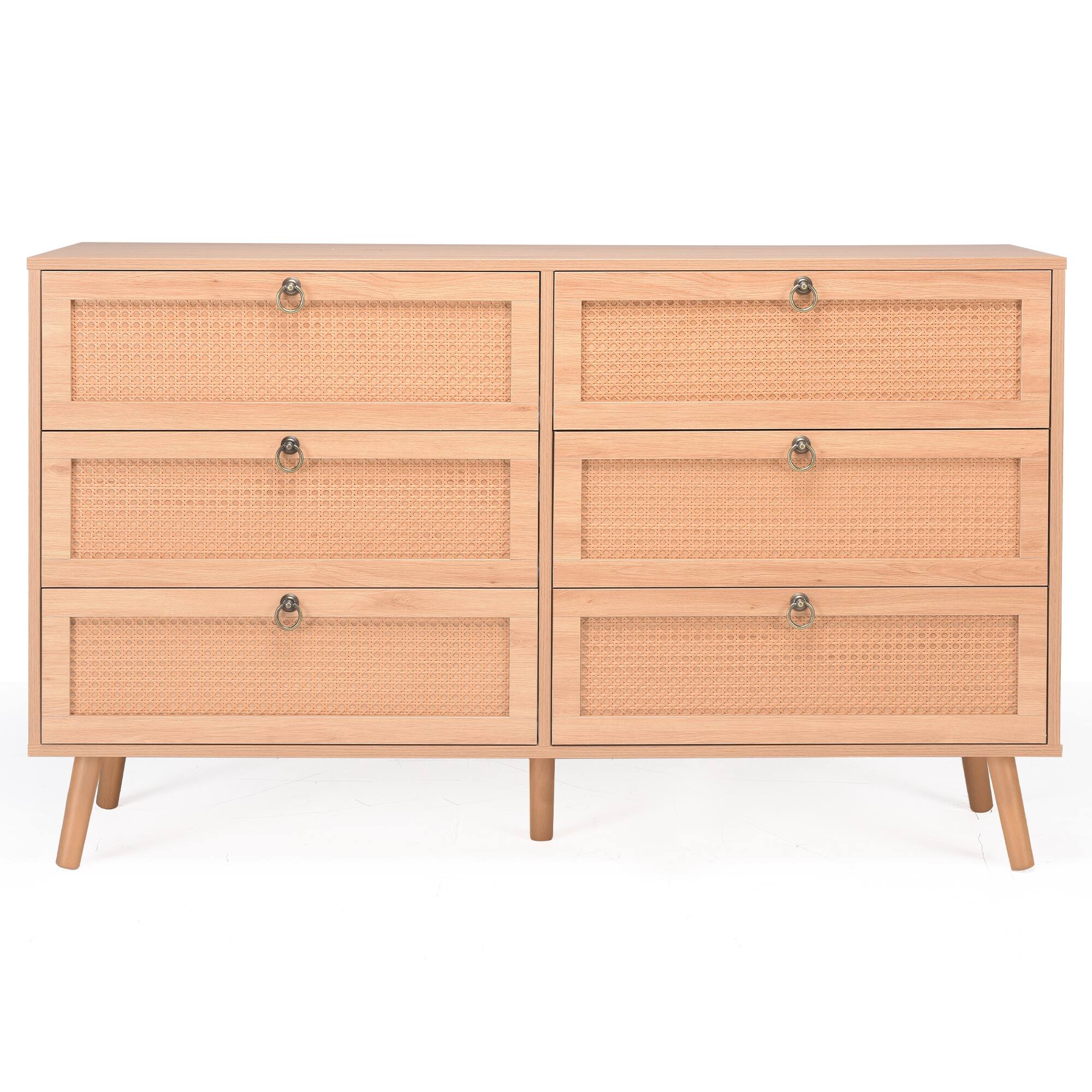 Angle. Forest'nSky - Natural Wood 6 drawer 51.2 in. Wide Chest of Drawers with Sturdy Frame for Living Room - Natural.