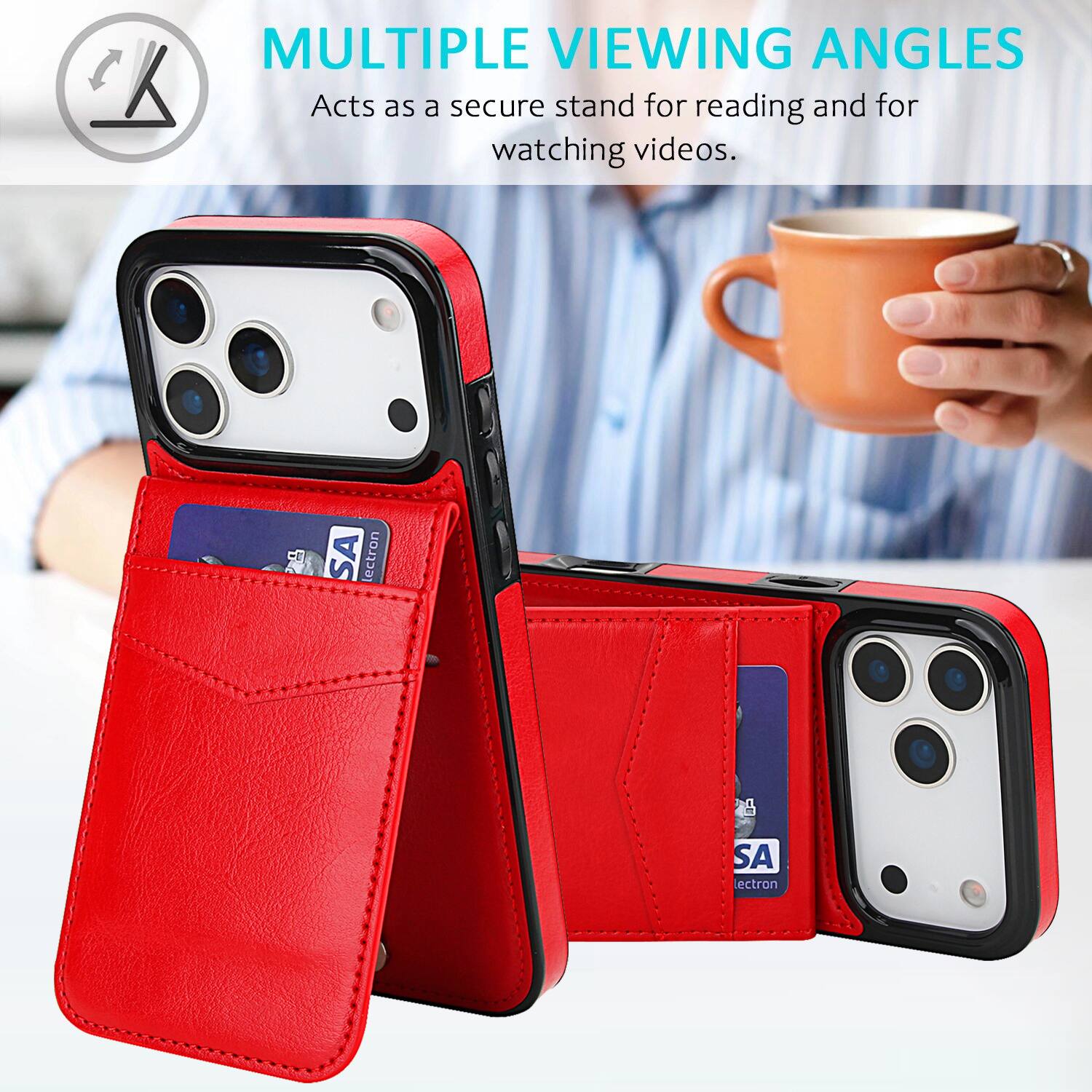 MULTIPLE VIEWING ANGLES  
Acts as a secure stand for reading and for watching videos.