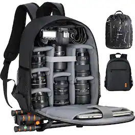 TARION - Small Camera Backpack Bag DSLR Camera Bag with 13" Laptop Compartment & Waterproof Rain Cover TBS - Black