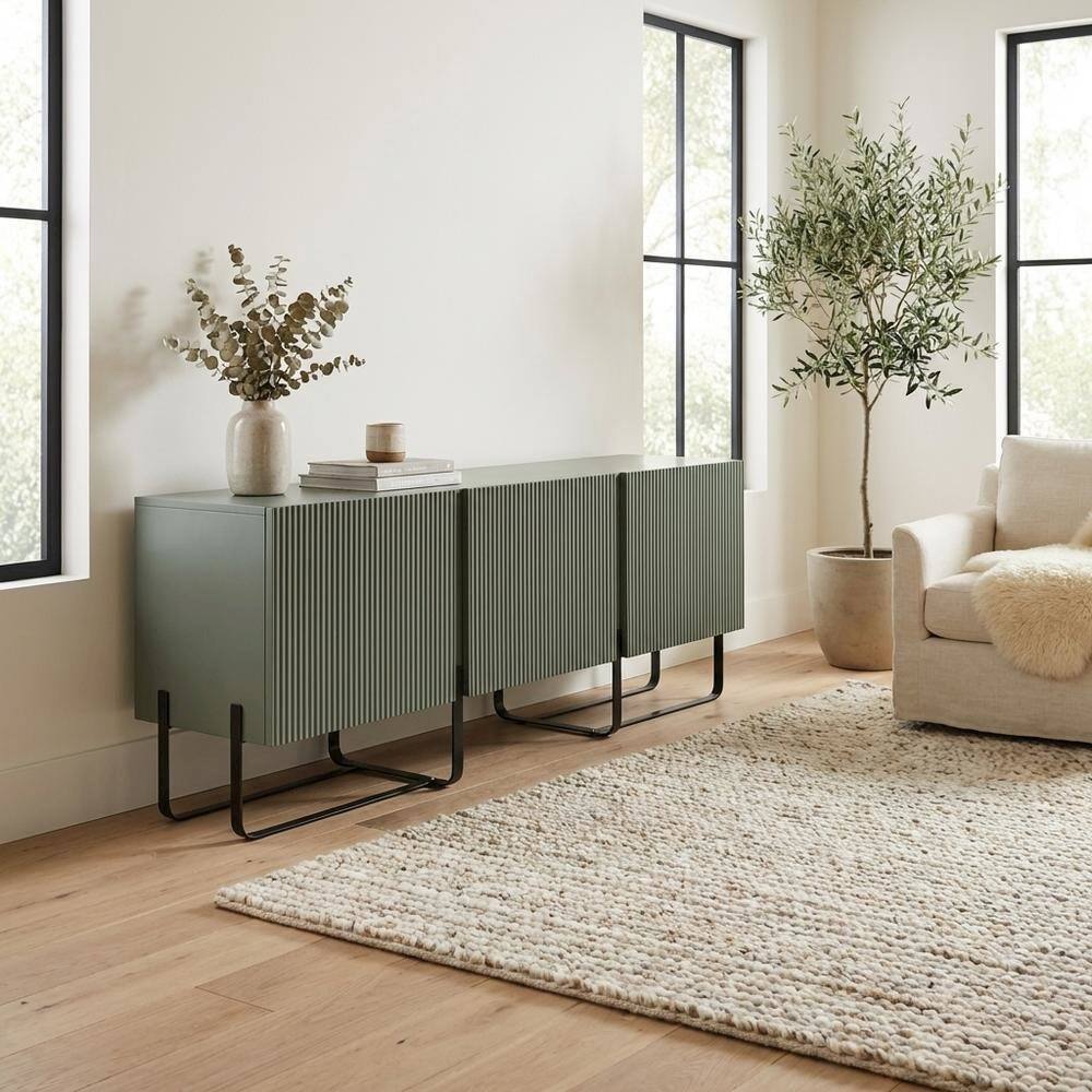 Alt View 2. Starlight Canyon Home - Modern wood TV stand with 3 cabinets for living rooms - Orange.