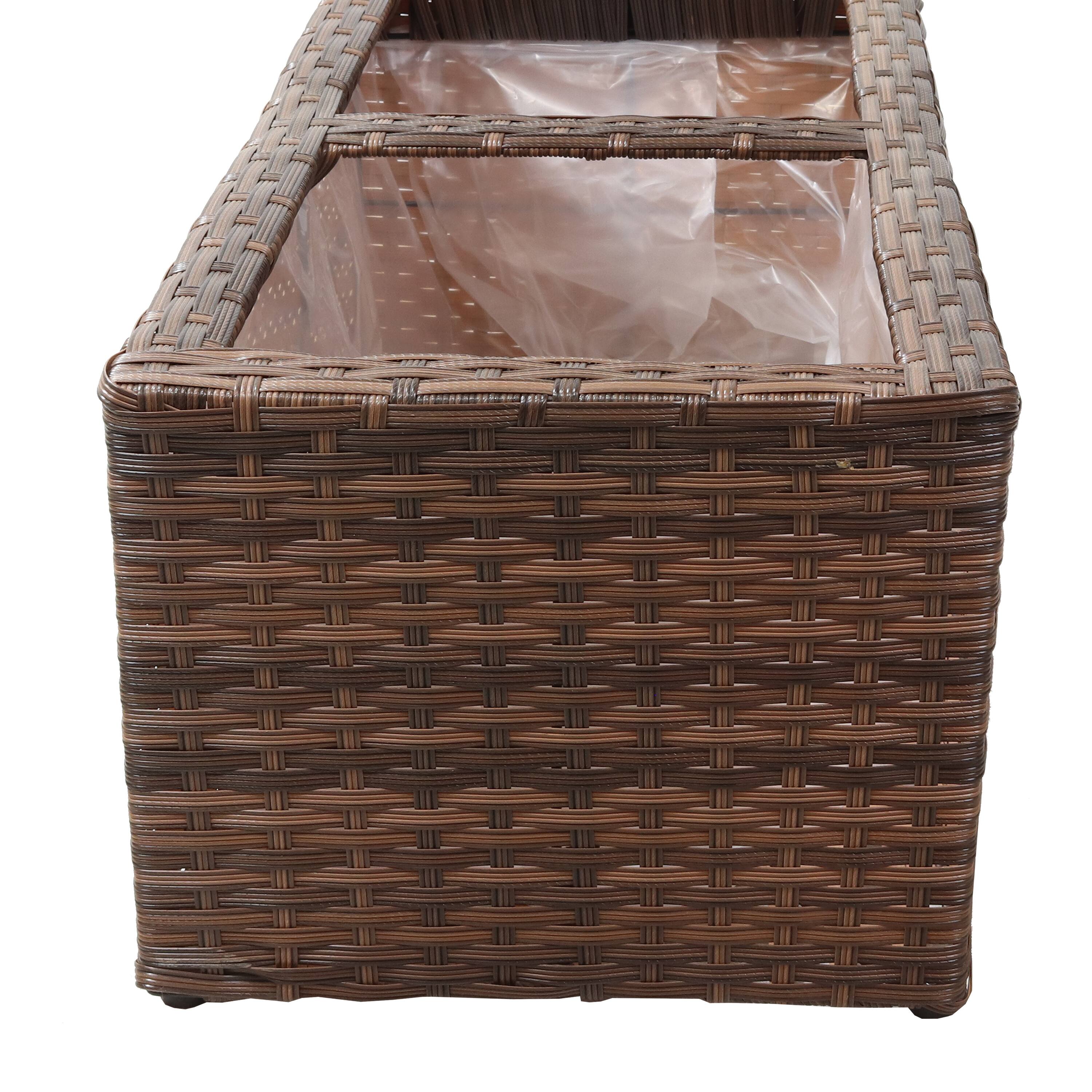 Alt View 7. Sunnydaze - Polyrattan Indoor Rectangle Planter - Set of 2 - Brown.