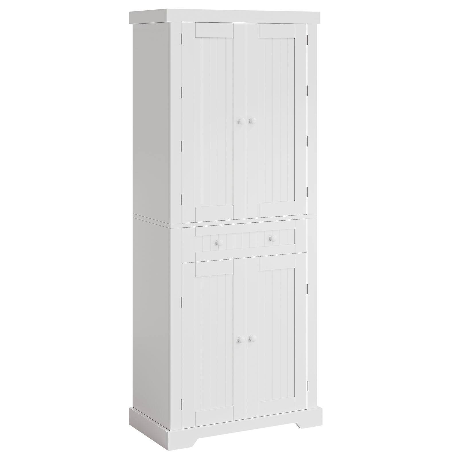 Angle. Bestier - 72" Tall Kitchen Pantry Cabinet with Sensor Lights & Anti-Tip Kit，Farmhouse-Style Freestanding Storage Cabinet - White.