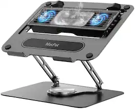 HongFei - Laptop Cooling Pad with Detachable Fan & Cooler, Adjustable Height & Angle, 360 Rotation Base, Carbon Steel Framework - Black