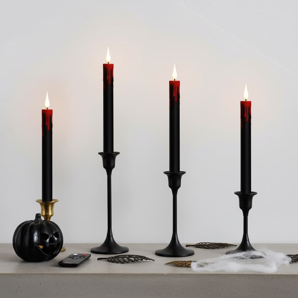 Alt View 3. FINEAK - 4 Pack Black Flameless Taper Candles: Remote Timer, Battery-Operated LED - Black.