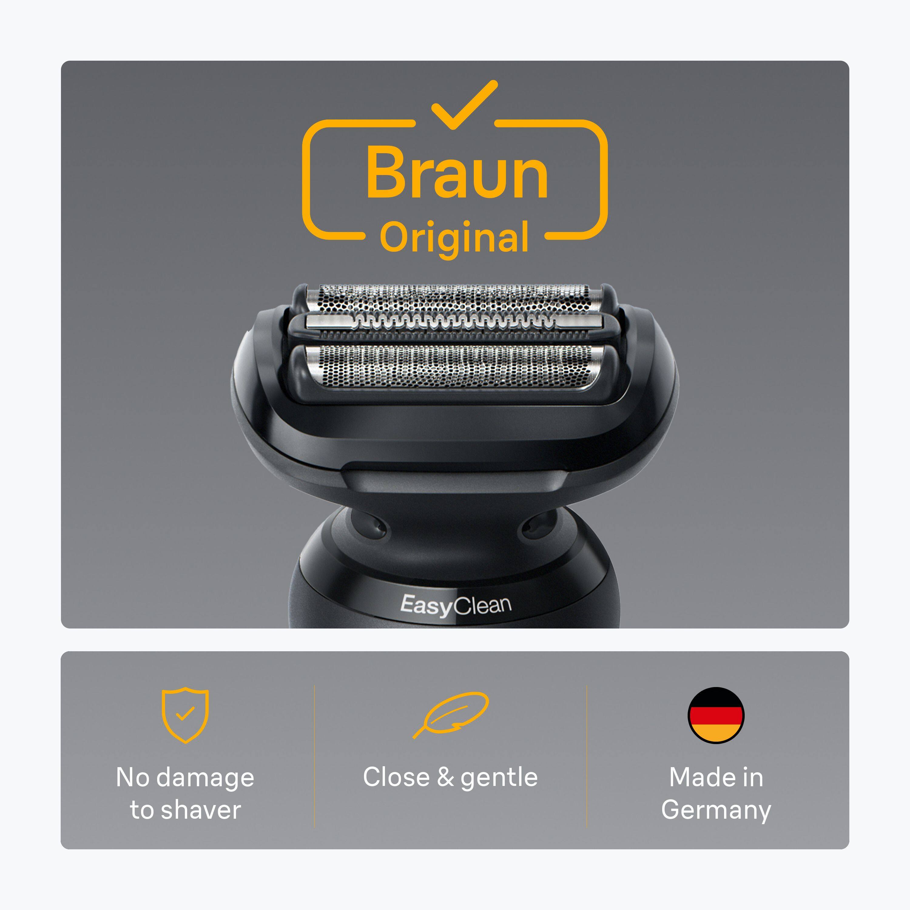 Braun Original  
EasyClean  

No damage to shaver  
Close & gentle  
Made in Germany