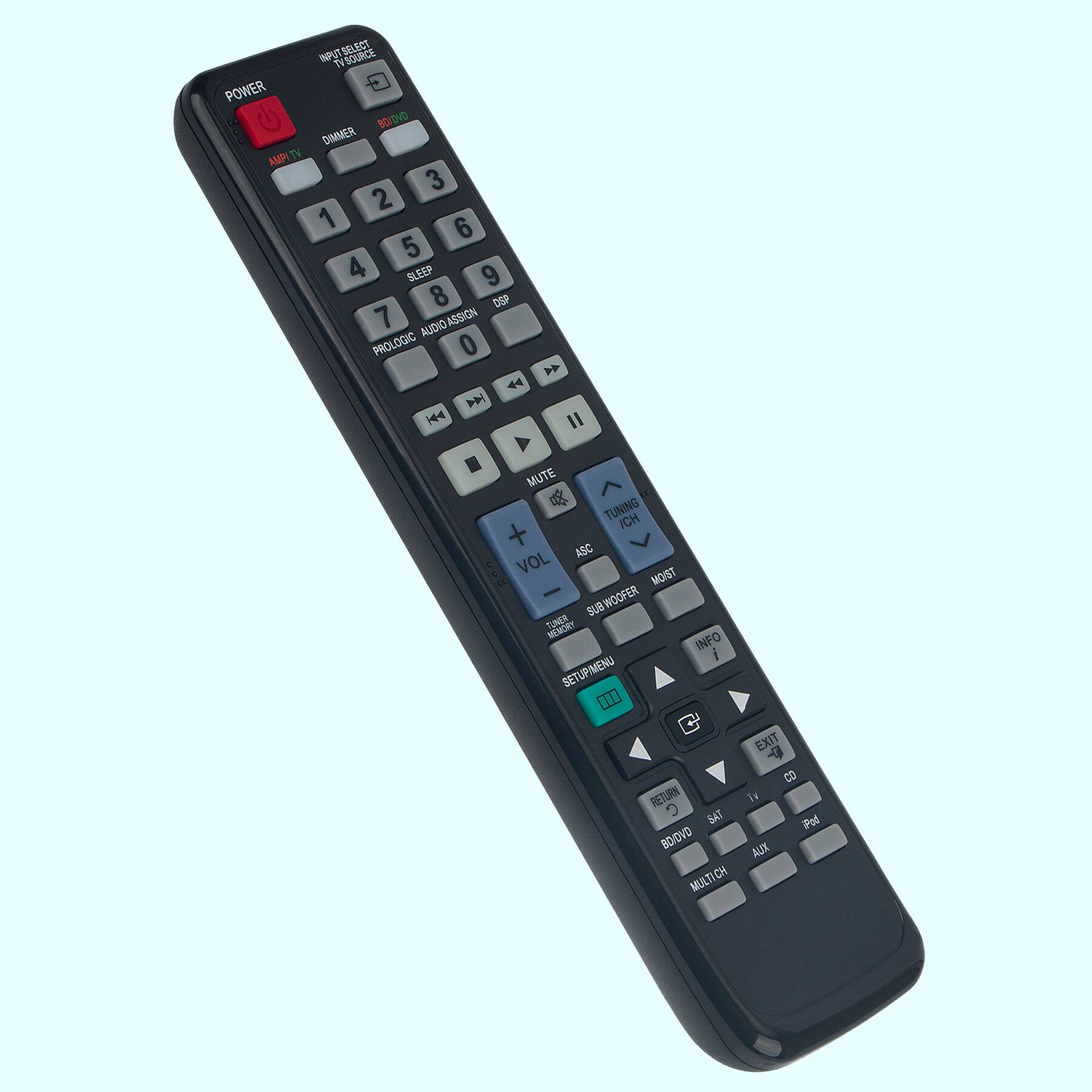 POWER AMP TV INPUT SELECT SOURCE TN BOLNO DIMMER 3 2 1 6 5 4 SLEEP 9 8 DEP 7 AUDIO ASSIGN PROLOGIO 0 4 H4H > I MUTE 002 TUNING CH ASC VOL MOIST SUB WOOFER TUNES MEMORY INFO i SETUPMENU 0 RETURN SAT BODVD MULTICH CH EXIT CD ln Fot ALIX