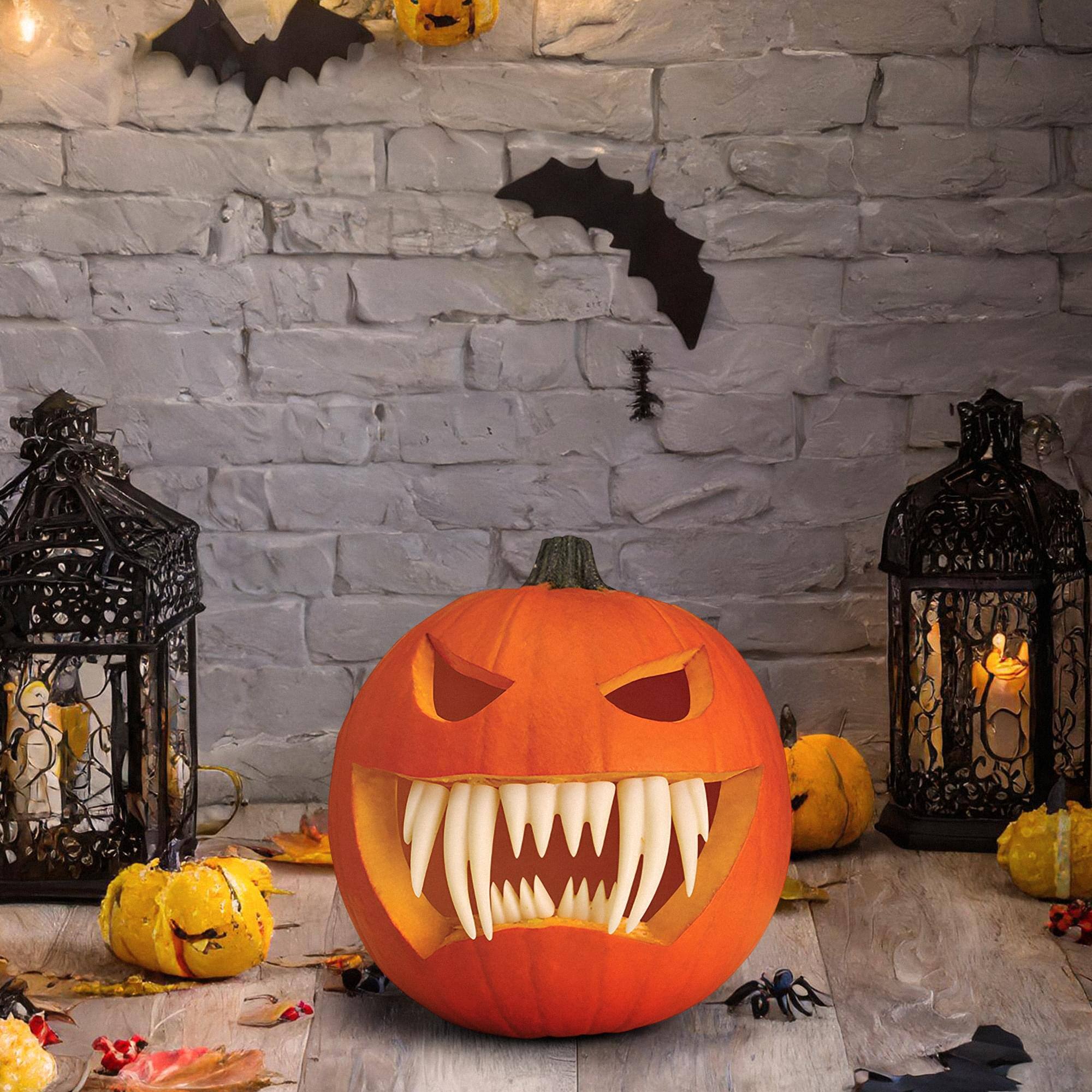 Alt View 10. Funworld - Halloween Pumpkin Accessory Kit | Fang Teeth - White.