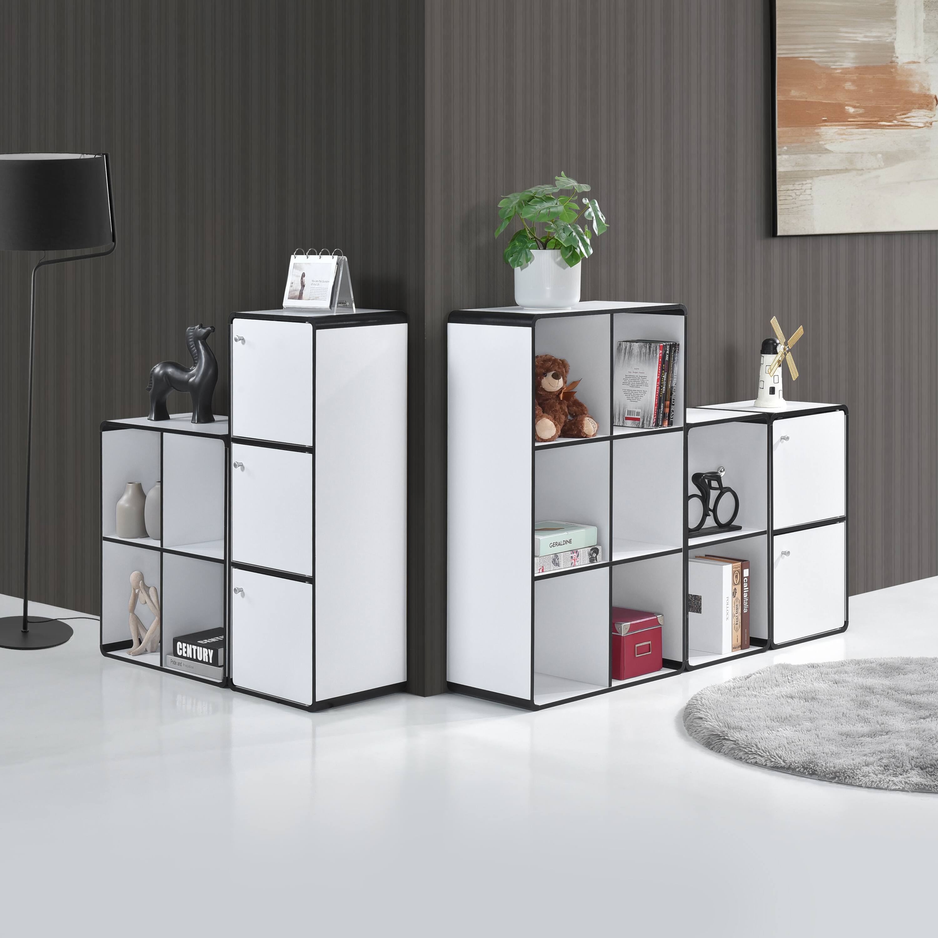 Alt View 1. Kings Brand Furniture - Kings Brand Furniture Dothan Wood 3-Cubed Closed Bookcase - Storage Shelf Organizer Bookshelf - White.