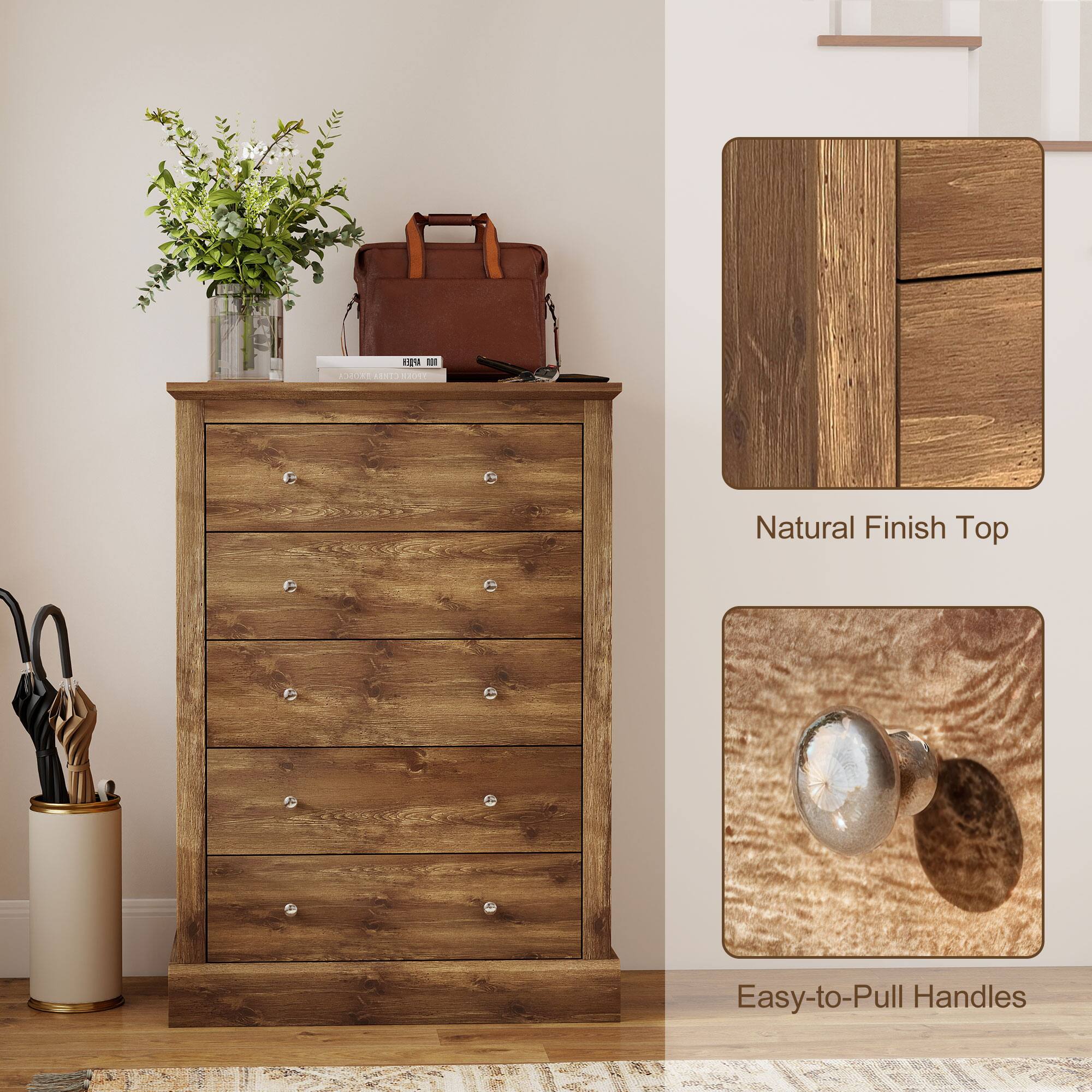 Natural Finish Top, Easy-to-Pull Handles