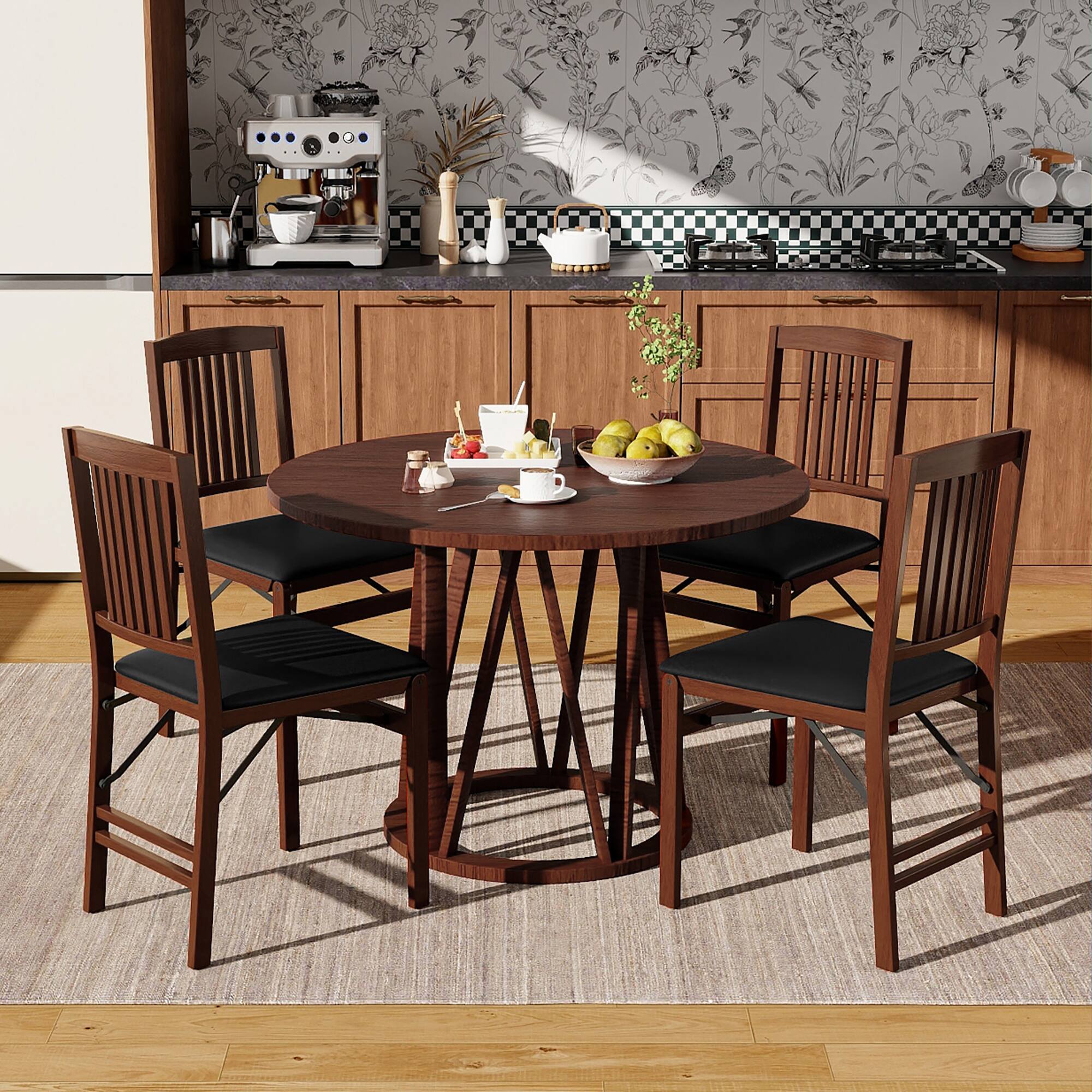Alt View 1. Gymax - Gymax Folding Dining Chairs Set of 4 /Padded Seat Rubber Wood Frame for Dining Room - Brown, Black.