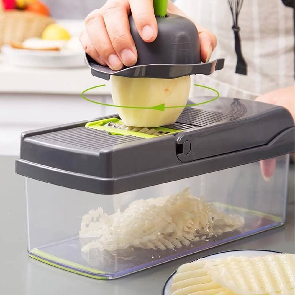 Alt View 2. MOVSSOU - Vegetable Chopper Multifunctional 8 Blades Grater Slicer - green.