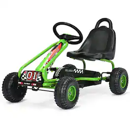 Costway - Kids Pedal Go Kart 4 Wheel Ride On Toys w/ Adjustable Seat & Handbrake - Green
