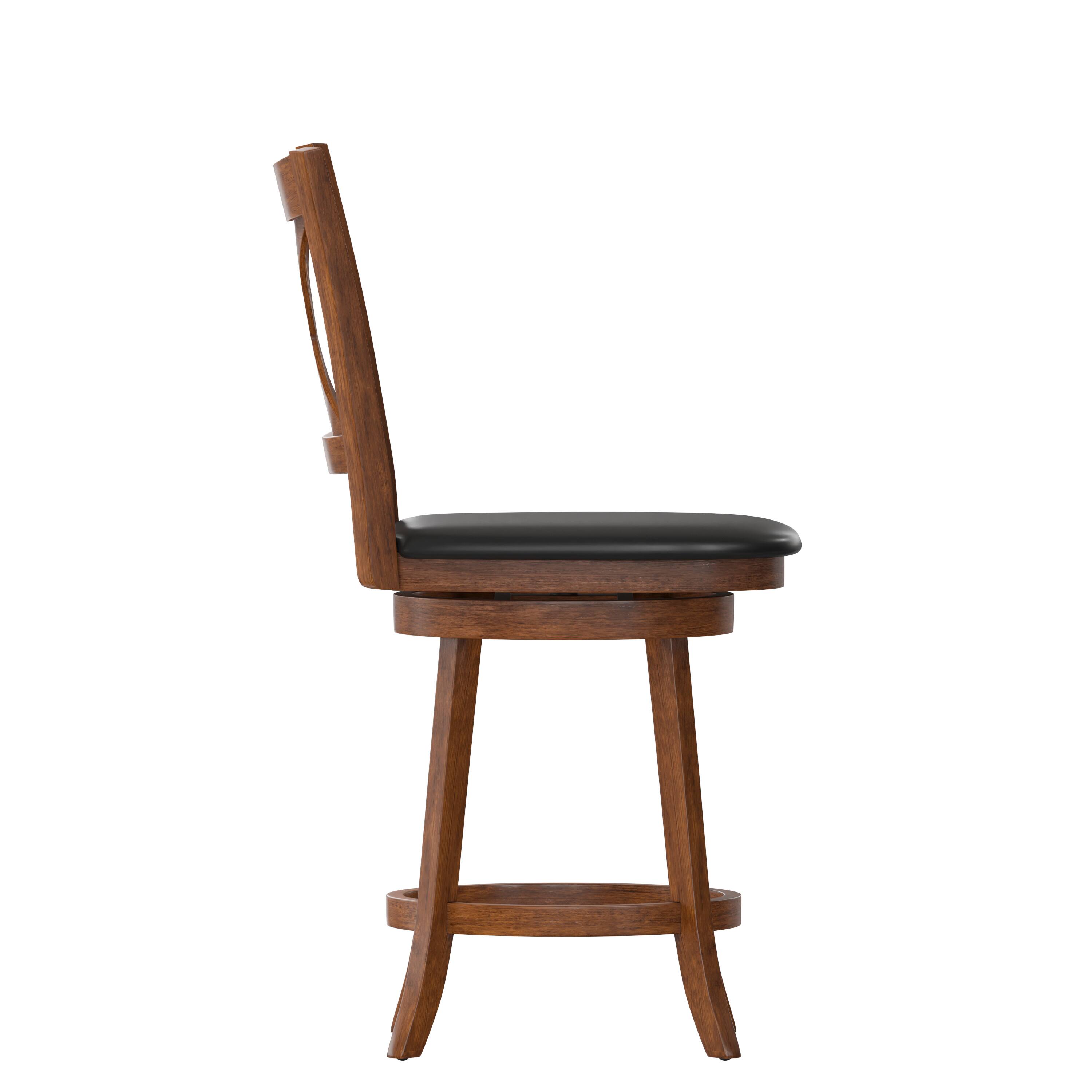 Left. Flash Furniture - Felicity Commercial Grade Wood Classic Crossback Swivel Counter Height Barstool with Padded Black LeatherSoft Seat, Anti - Brown.