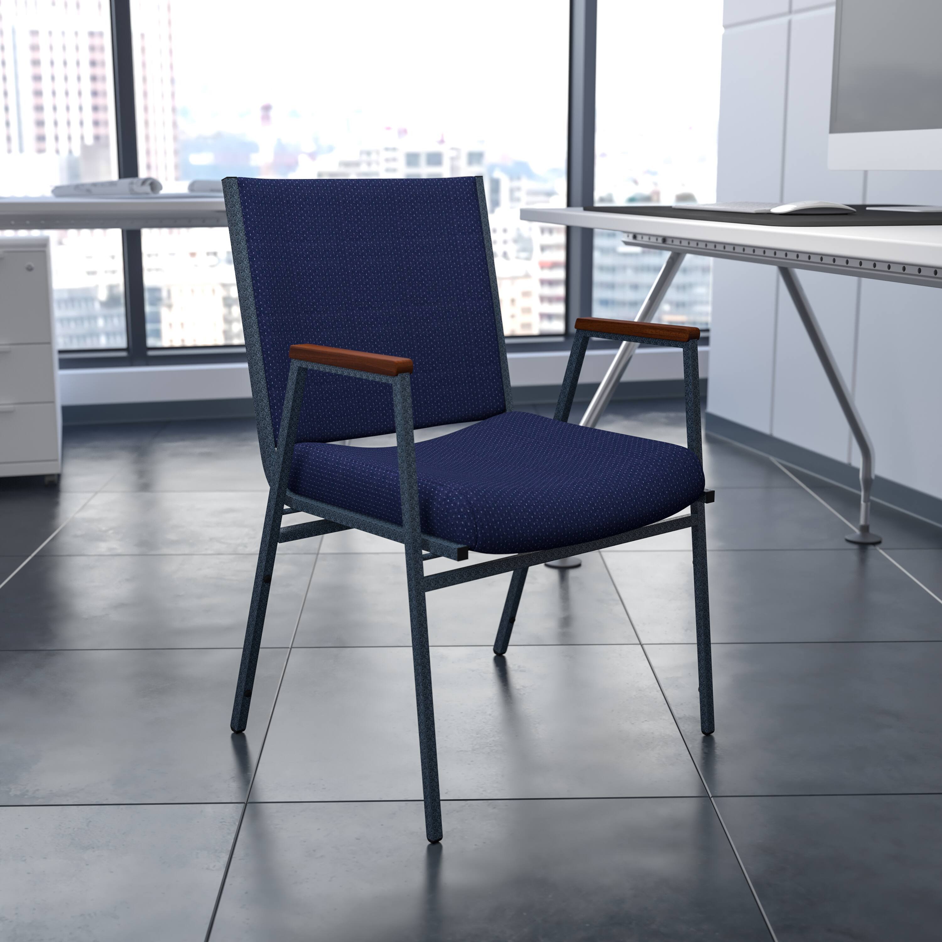 Alt View 1. Emma + Oliver - Heavy Duty Reception/Guest Stack Chair with Arms - Navy Patterned Fabric.