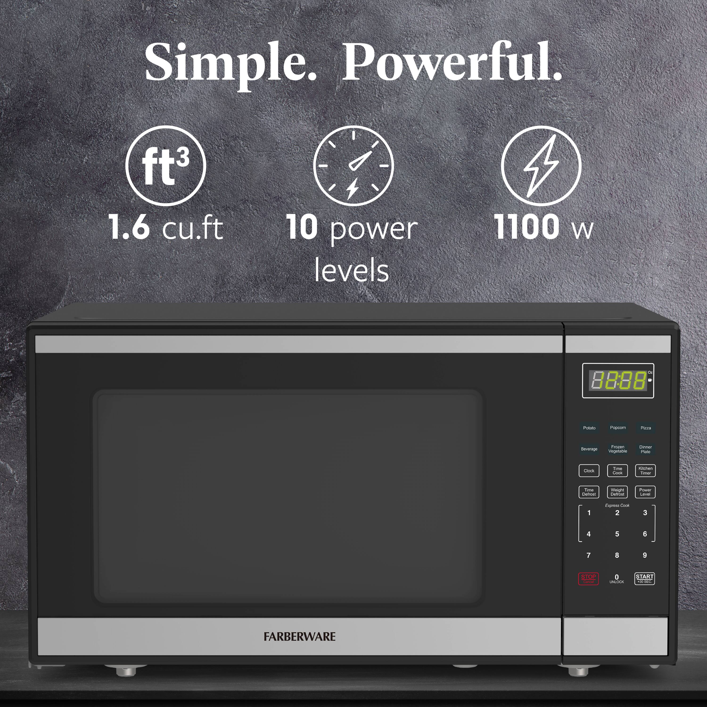 Simple. Powerful.

1.6 cu.ft  
10 power levels  
1100 W

FARBERWARE