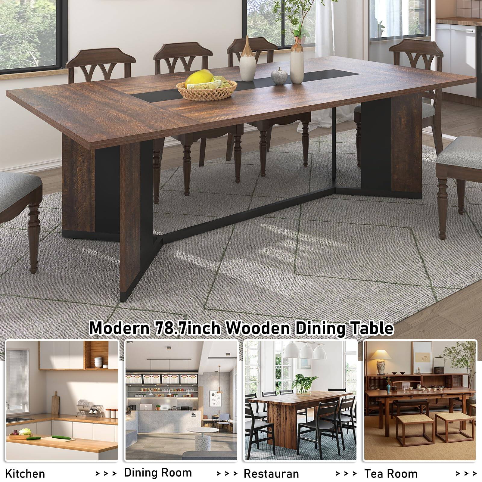 Modern 78.7inch Wooden Dining Table  
Kitchen Dining Room Restaurant Tea Room