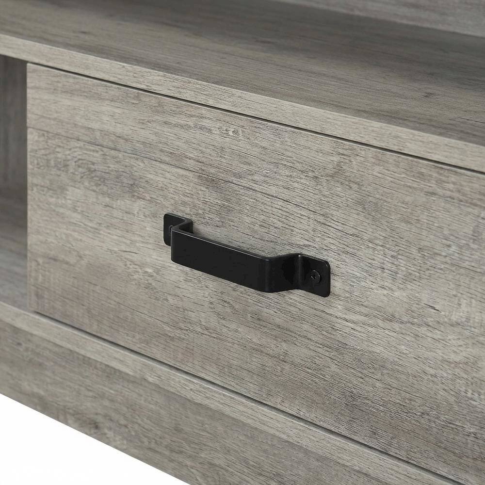 Alt View 4. FurniFact - Engineered wood TV stand, two drawers in grey driftwood finish, transitional - Green.