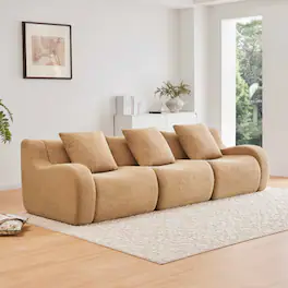 Aukfa - Modular Teddy Fabric Sofa - 3-Seat Convertible Sectional, Soft Boneless Design for Living Room - Camel