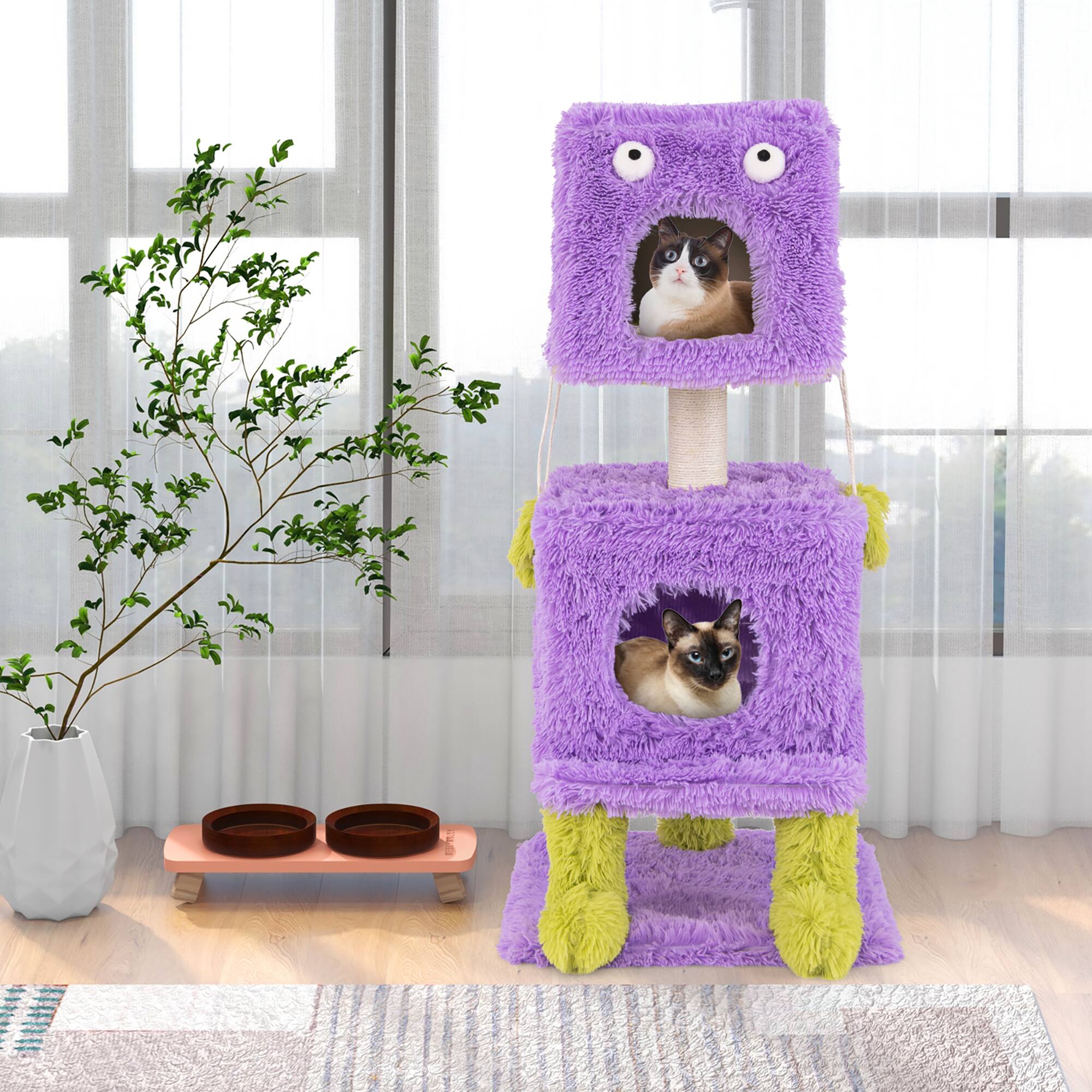 Alt View 3. Gymax - Gymax Cat Tree Cute Monster-Themed Cat Tower w/ 2 Private Condos & Soft Long Plush - GYM14662.