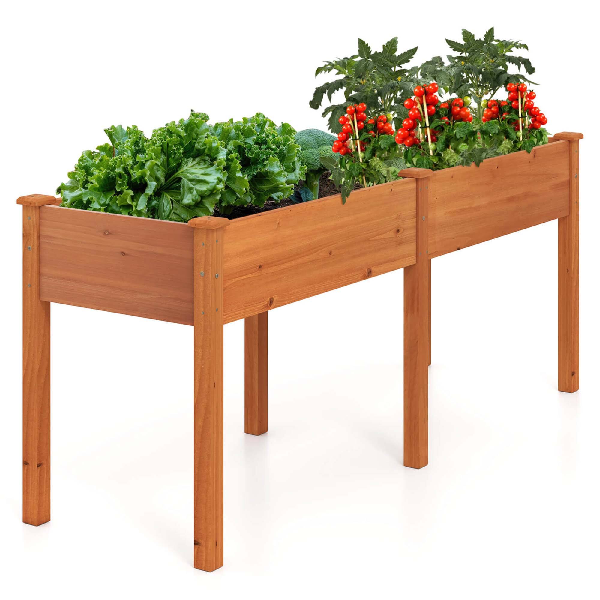Alt View 1. Costway - Outdoor Raised Garden Bed with Legs 73x23x30in Wood Planter Box with Divider Panel - Brown.