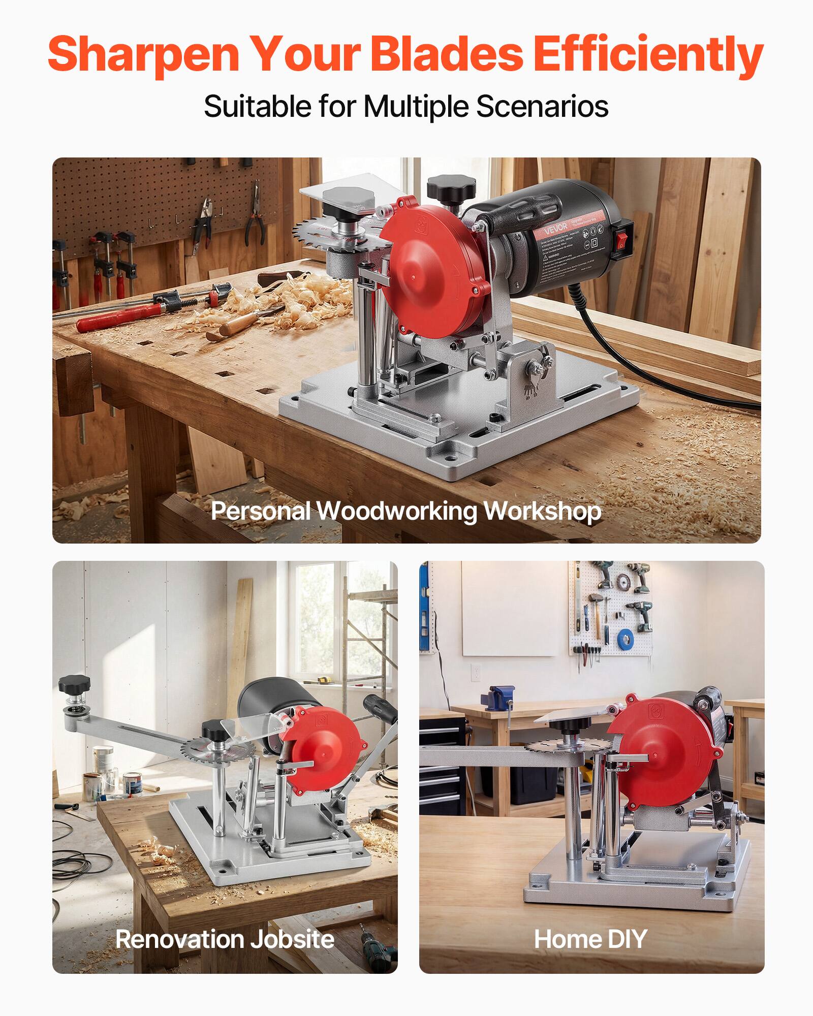 Sharpen Your Blades Efficiently  
Suitable for Multiple Scenarios  

Personal Woodworking Workshop  
Renovation Jobsite  
Home DIY